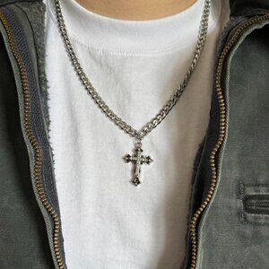 silver style cuban link emo cross pendant necklace